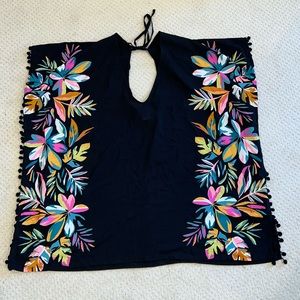 Target xhilaration black floral tropical cover-up Pom poms fringe large